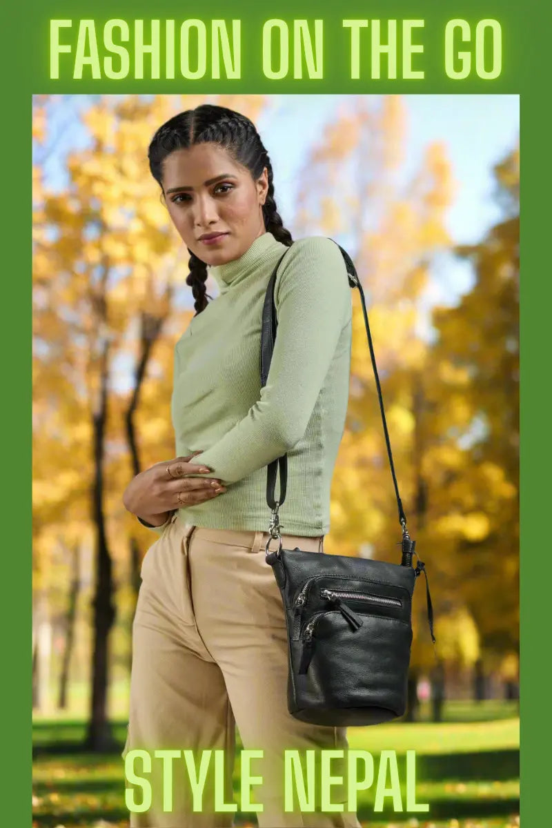 Style Nepal i sort i ny mellemstørrelse. Enestående og sublim skulder- og crossbodytaske i smukt design med rund bund Octopus Denmark
