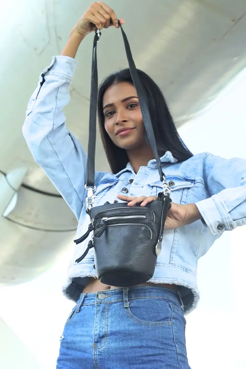 Style Nepal i sort i ny mellemstørrelse. Enestående og sublim skulder- og crossbodytaske i smukt design med rund bund Octopus Denmark