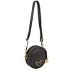 Style Opal i sort. Unik slingbag lædertaske til skulder- eller crossbody. 100% rund taske med hjerte i guldnitter. Octopus Denmark