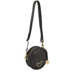 Style Opal i sort. Unik slingbag lædertaske til skulder- eller crossbody. 100% rund taske med hjerte i guldnitter. Octopus Denmark