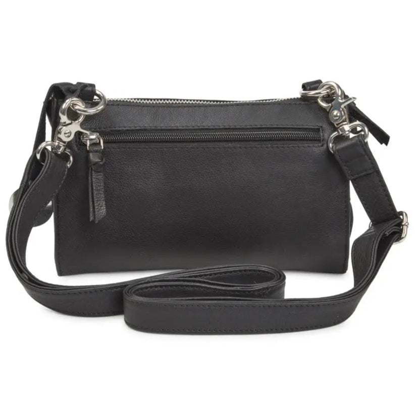  Style Ottawa i sort læder. Skøn mindre kombineret clutch, skulder og crossbodytaske med seks rum og lommer