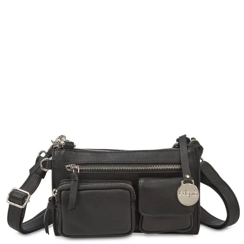  Style Ottawa i sort læder. Skøn mindre kombineret clutch, skulder og crossbodytaske med seks rum og lommer