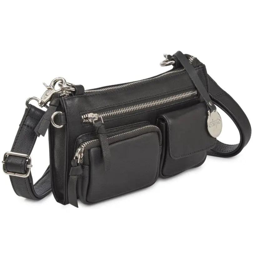  Style Ottawa i sort læder. Skøn mindre kombineret clutch, skulder og crossbodytaske med seks rum og lommer