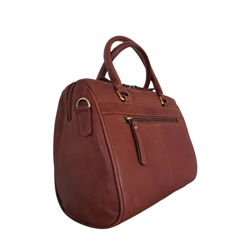 Style Palau i mørkebrun. Rummelig hånd- og skuldertaske i læder med messingdetaljer og flot vintagefinish Octopus Denmark