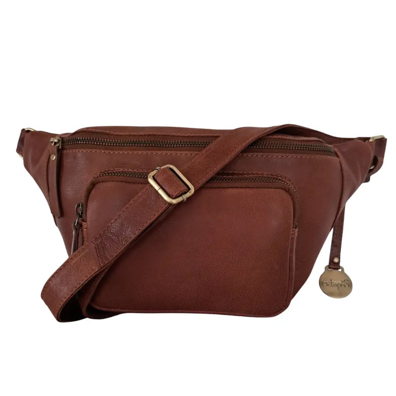Style Paris i mørkebrun. Flot unisex bumbag i kraftigt vintagelæder m. stort hovedrum og frontlomme Octopus Denmark