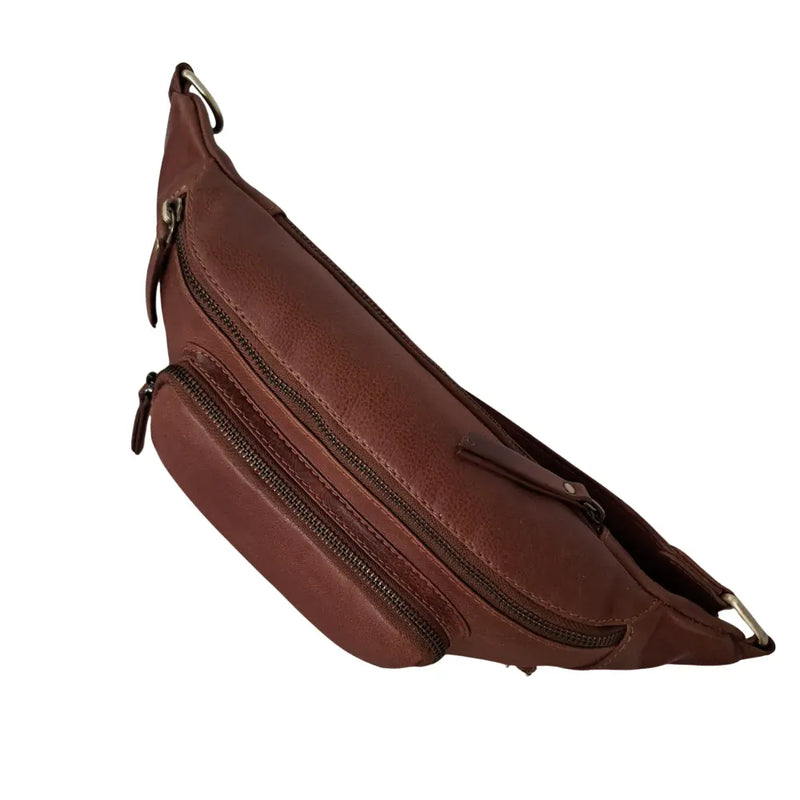 Style Paris i mørkebrun. Flot unisex bumbag i kraftigt vintagelæder m. stort hovedrum og frontlomme Octopus Denmark