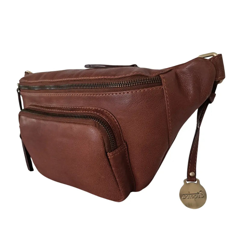 Style Paris i mørkebrun. Flot unisex bumbag i kraftigt vintagelæder m. stort hovedrum og frontlomme Octopus Denmark