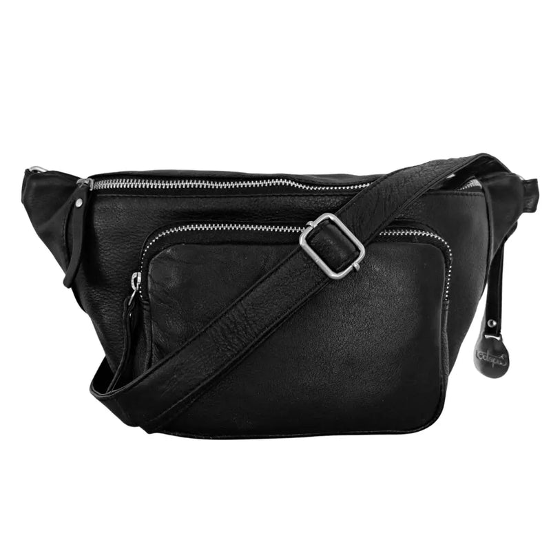 Style Paris i sort. Flot unisex bumbag i kraftigt kvalitetslæder m. stort hovedrum og stor flot frontlomme Octopus Denmark