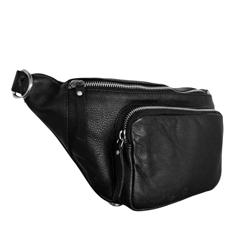 Style Paris i sort. Flot unisex bumbag i kraftigt kvalitetslæder m. stort hovedrum og stor flot frontlomme Octopus Denmark