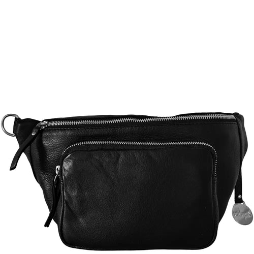 Style Paris i sort. Flot unisex bumbag i kraftigt kvalitetslæder m. stort hovedrum og stor flot frontlomme Octopus Denmark