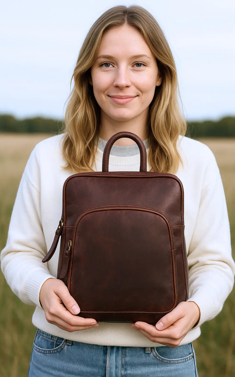 Style Peru i smukt mørkebrunt læder. Funktionel og stilfuld unisex rygsæk i buff oily-læder med et råt, mat finish og fede detaljer Octopus Denmark