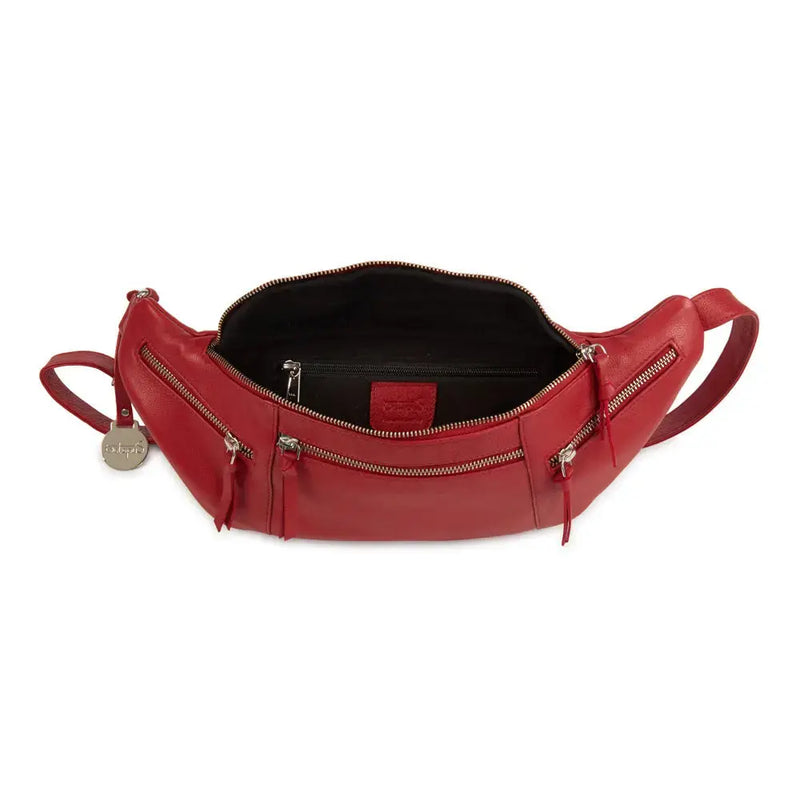 BEMÆRK: Fotoprøve. Style Frisco. Stor, rød bumbag / bæltetaske i smukt mørkerødt kvalitetslæder