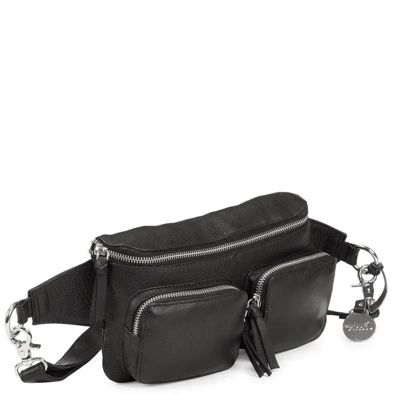 Style Nile i sort læder m. lynlåse i sølv. Suveræn skulder,- crossbody- & bumbag taske