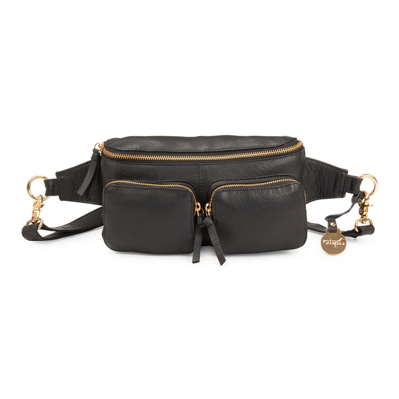 Copy of BEMÆRK: Kollektionsprøve. Style Nile i sort læder. Suveræn kombineret skuldertaske / crossbody / bumbag m. lynlåse i guld Octopus Denmark