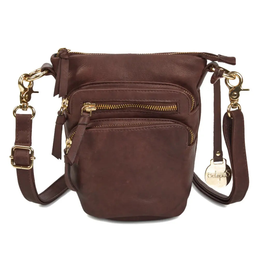  Style Nirvana i mørkebrun m. guld. Sublim mindre bumbag / skuldertaske / crossbody m. mange rum og lommer