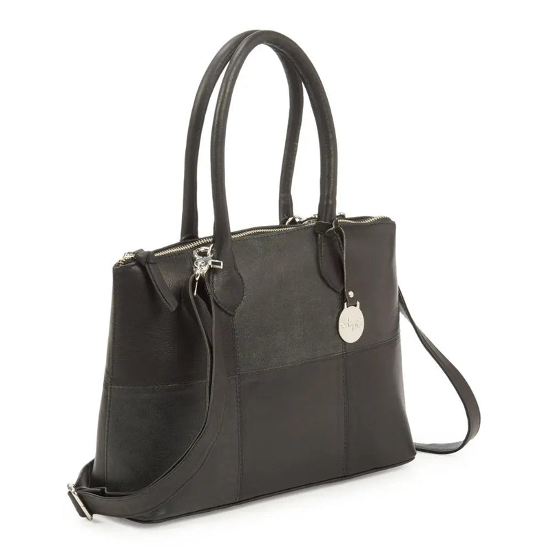 BEMÆRK: Kollektionsprøve. Style Nauru i sort/mørkegråt læder. Stor, elegant og klassisk håndtaske. Inkl. skulderrem til crossbody - Octopus Denmark
