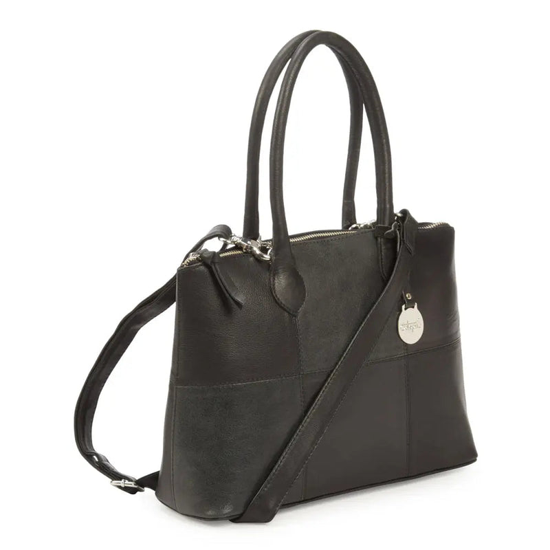BEMÆRK: Kollektionsprøve. Style Nauru i sort/mørkegråt læder. Stor, elegant og klassisk håndtaske. Inkl. skulderrem til crossbody - Octopus Denmark