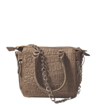 BEMÆRK: Kollektionsprøve. Style Darling: Vidunderlig ”mikro” taske i flot brunt/sandfarvet kraftigt læder med krokodilleprægning Octopus Denmark